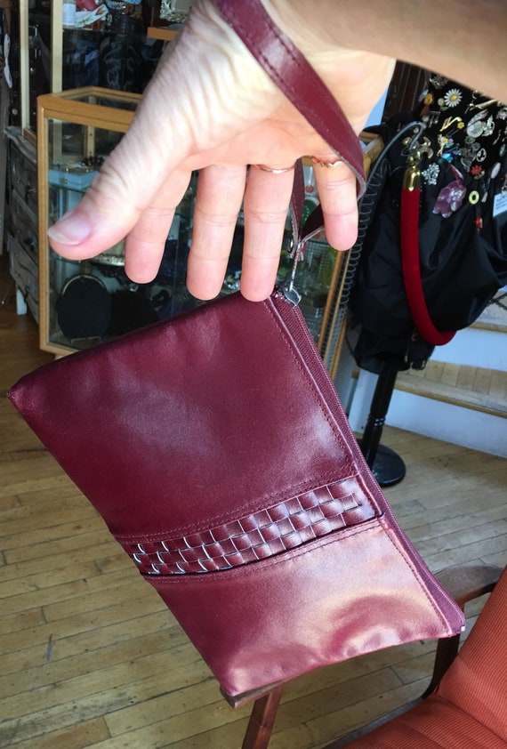 Vintage Burgundy Leather Clutch Dark Red Leather … - image 3