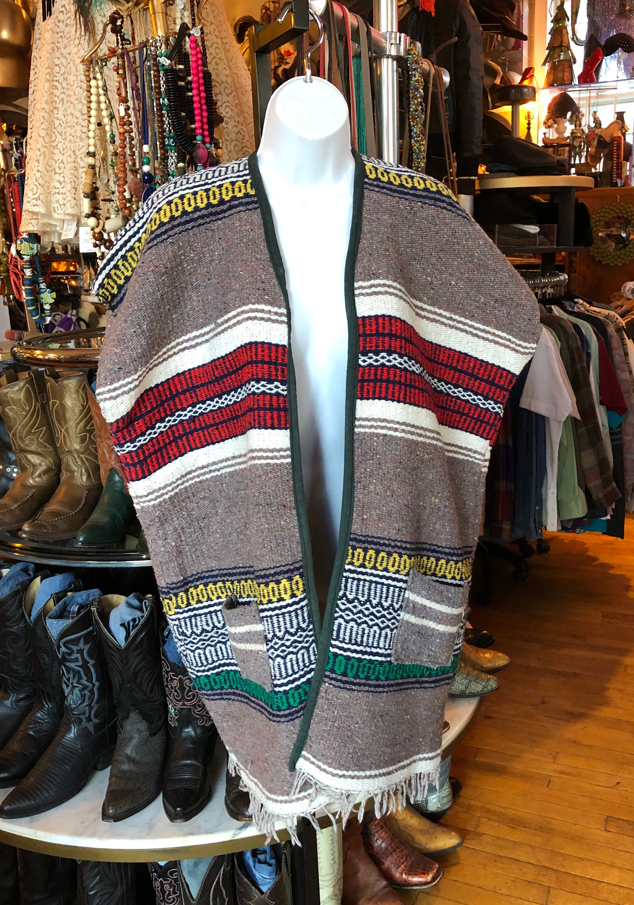 Boho Blanket Poncho Mexican Blanket Poncho Woven Saddle Etsy