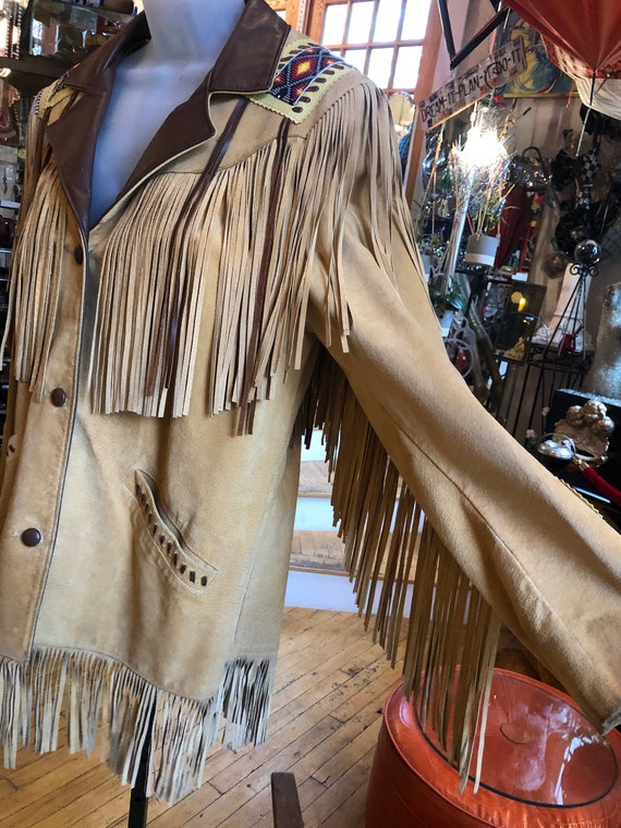 Vintage LARIAT LEATHER Brown Suede Fringe and Bea… - image 5