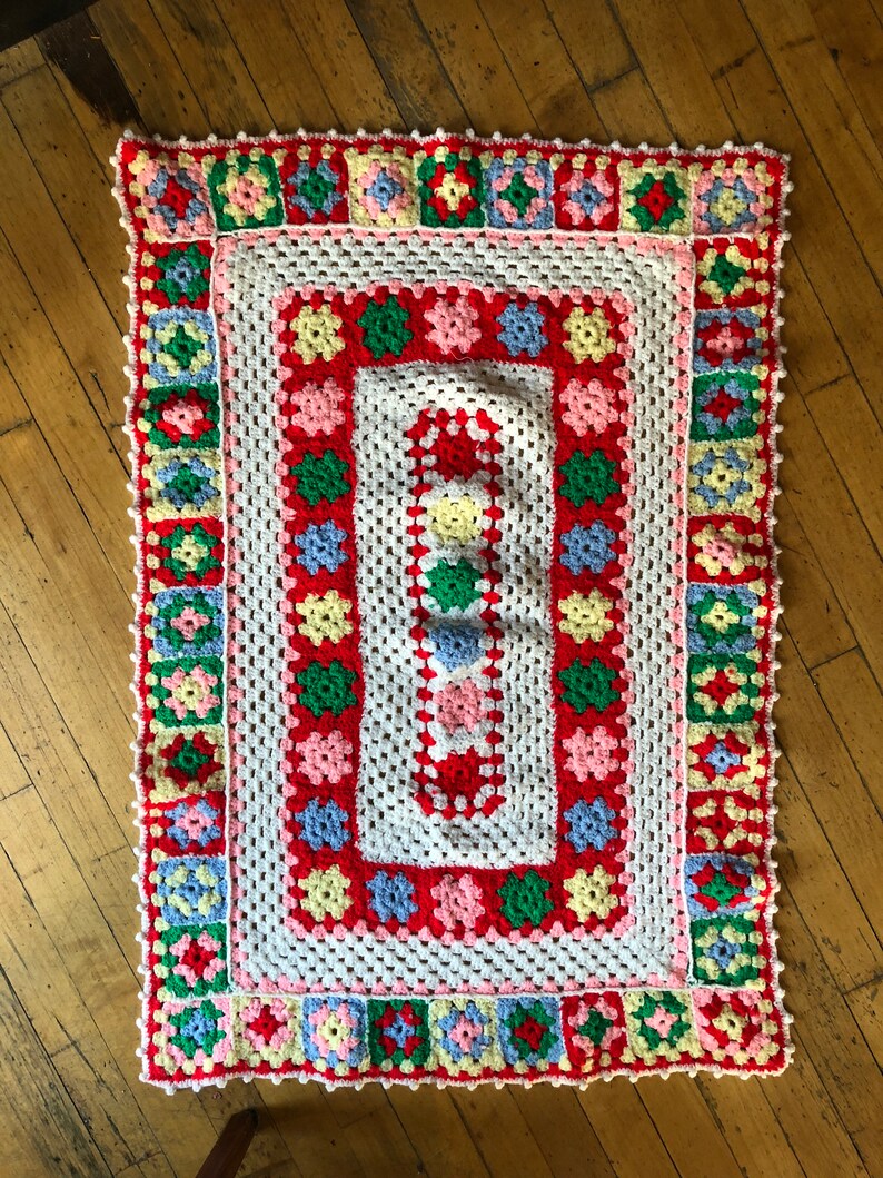 Vintage Crochet Baby Blanket Afghan Throw Etsy