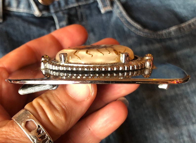 Vintage Western Silver Belt Buckle with Scorpion Center