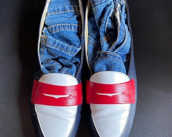 white red and blue shoes