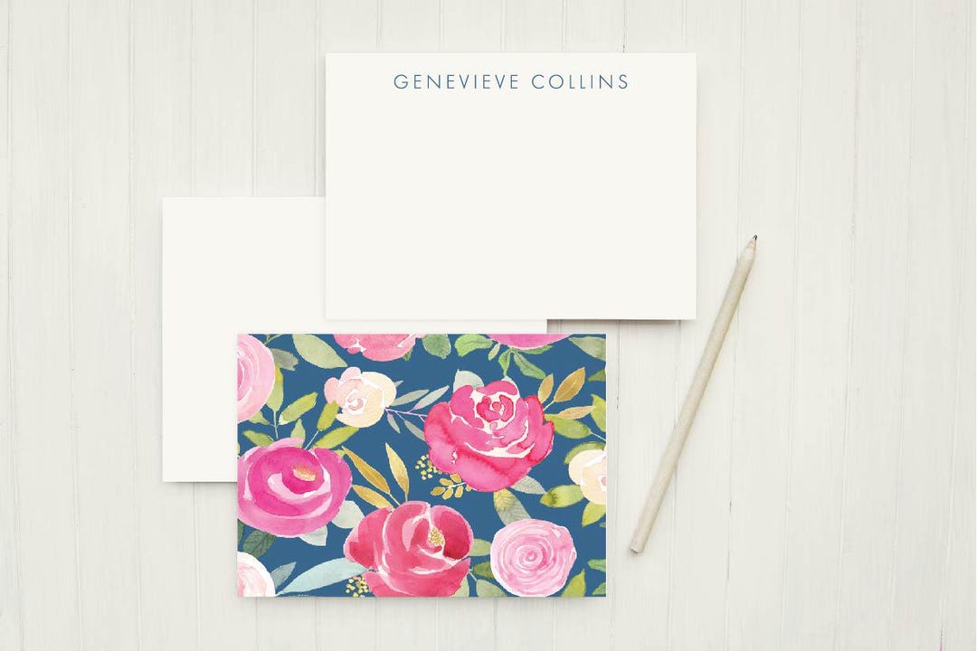 Personalized Thank You Cards, Flower Note Cards, Blue Floral - Etsy