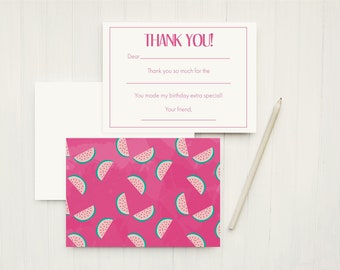 Kids Thank You Notes, Fill in the Blank, Watermelons, Girls Stationary