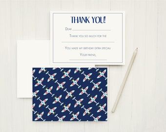 Fill in the Blank Airplane Thank You Notes, Kids Thank You Cards, Monogram Thank You Notes