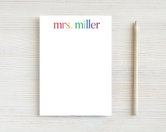 Rainbow Memopad, Custom Notepad, Personalized, Teacher Gift, Preschool Teacher