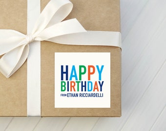 Personalized Birthday Stickers, Custom Gift Tags, Square Labels