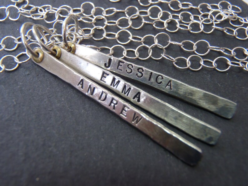 Hand stamped Mom Necklace Personalized Mothers Jewelry Sterling Silver charm necklaces for moms Custom Name necklace with kids names