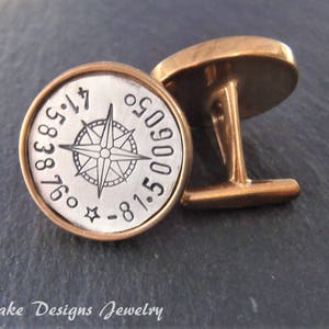Unique gift personalized mens coordinate cufflinks with custom coordinates
