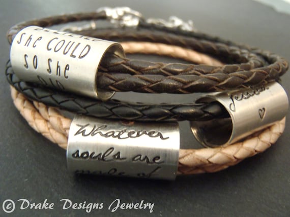 Inspirational custom hand stamped jewelry. personalized wrap leather bracelet graduation anniversary gift for her