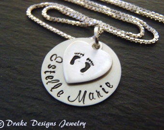 sterling silver new mother gift baby footprint necklace personalized new mom gift baby name