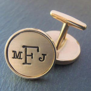golden bronze monogram cufflinks. 8th Bronze anniversary gifts for men