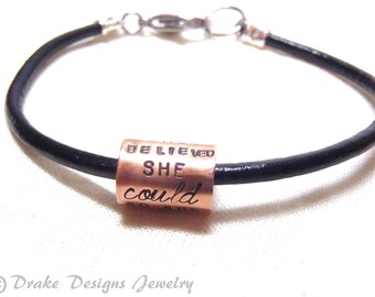 she believed she could bracelet Leather inspirational Bracelet graduation gift