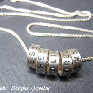 Hand stamped name necklace with kids names sterling silver mommy