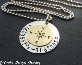 gps custom coordinates compass necklace Latitude longitude personalized Necklace coordinate jewelry