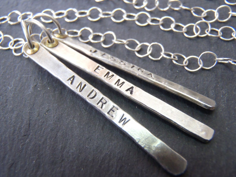 Hand stamped Mom Necklace Personalized Mothers Jewelry Sterling Silver charm necklaces for moms Custom Name necklace with kids names