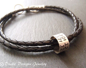 Custom coordinate bracelet men or women  Personalized mens leather bracelet Gift coordinates jewelry