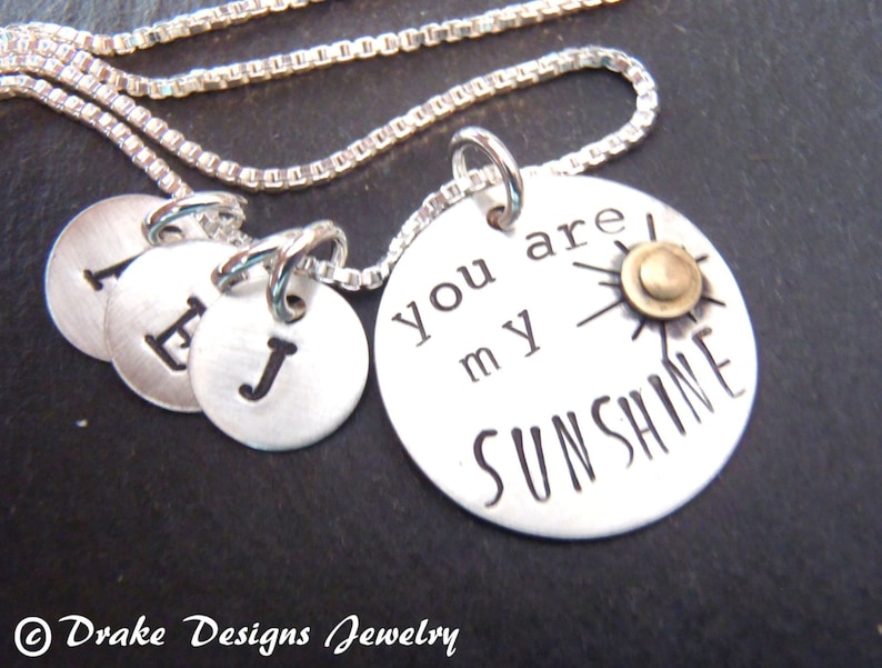 Personalized sterling silver you are my sunshine necklace personalize mommy necklace initial sterling silver