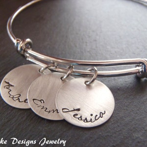 Personalized Mom Bracelet with Kids Names – Sterling Silver Charms, Adjustable Bangle Gift