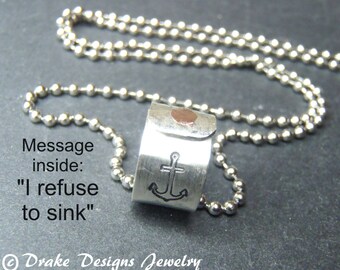 Motivational jewelry anchor necklace sterling silver I refuse to sink necklace