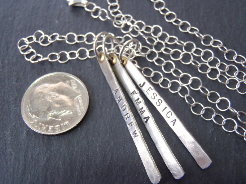 Hand stamped Mom Necklace Personalized Mothers Jewelry Sterling Silver charm necklaces for moms Custom Name necklace with kids names