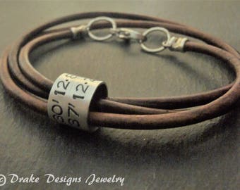 custom coordinates leather bracelet anniversary gifts for men or women