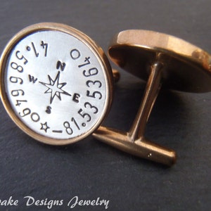 Personalized Cufflinks custom coordinates with compass / wedding gift