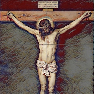 Tile Mural/Mosaic Ceramic Panel of Jesus Christ crucified - Religious Wall Art - Tile Mural - Gloss Tiles - Religious Tile Mosaic