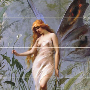 Ricardo Falero Fairy Tile Mural: Mythical Ceramic Mosaic Panel