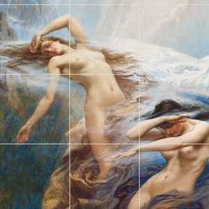 James Draper ""The Mountain Mists"" Fliesenbild: Malerische Landschaftskeramikplatte."