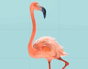 Tegelmuurschildering/mozaïek keramisch paneel van roze flamingo-tropische vogelmuurschildering - vogelprint - vogelkunst - flamingoprint - vogelmuurkunst - vogelmozaïek