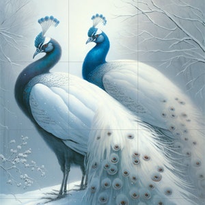 Tile Mural/Mosaic Ceramic Panel of Peacock - Bird Wall Art Home Decor - Peacock Mural - Gloss Tiles - Peacock Tile Mosaic - Peacock Print