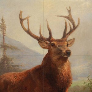 Tile Mural/Mosaic Ceramic Panel of a Trophy Stag in an Open Landscape Anton Weinberger - Deer print - Gloss Tiles - Deer Mural - Tile Mosaic