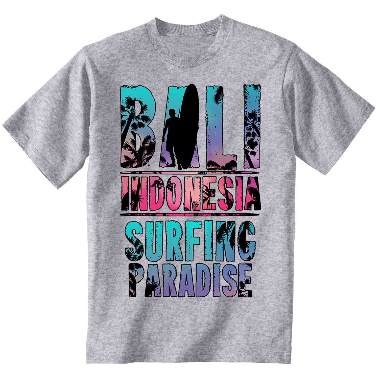 Image of Bali Indonesia Surfing - Man New Cotton Grey T-Shirt