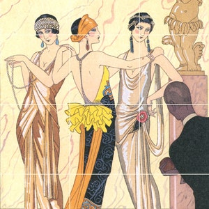 Tile Mural/Mosaic Ceramic Panel of George Barbier  Le Jugement de Paris - George Barbier wall print - George Barbier wall art - Tile Mural
