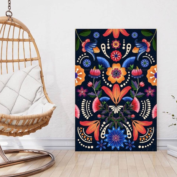 Mexican Flower Tile Mural: Watercolor Floral Mosaic Art