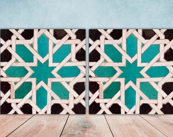 Set of 2 Handmade Moroccan Ceramic Tiles: Gloss Finish Wall Decor