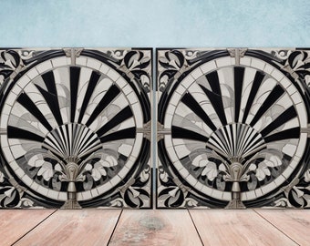 Art Deco Ceramic tiles - Set of 2 Art Deco Wall Decor Geometric Tiles - Kitchen Backsplash Tiles, Table Decorative Tiles, Bathroom Tiles