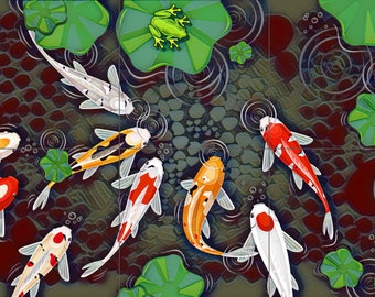 Kachel Wandbild/Mosaik eines japanischen Koi Fisches Japan Gemälde - Koi Fisch Wandbild - Fliesen Mosaik - Glanzfliesen