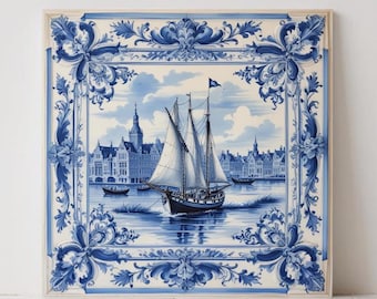 デルフト時計タイルアートプリント4枚セット：オランダのキッチン壁