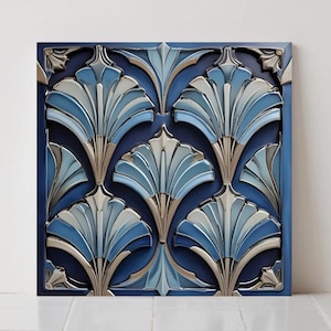Piastrelle in ceramica blu Art Déco con effetto geometrico 3D, illusione ottica, stile retrò per bagno e cucina, paraschizzi.