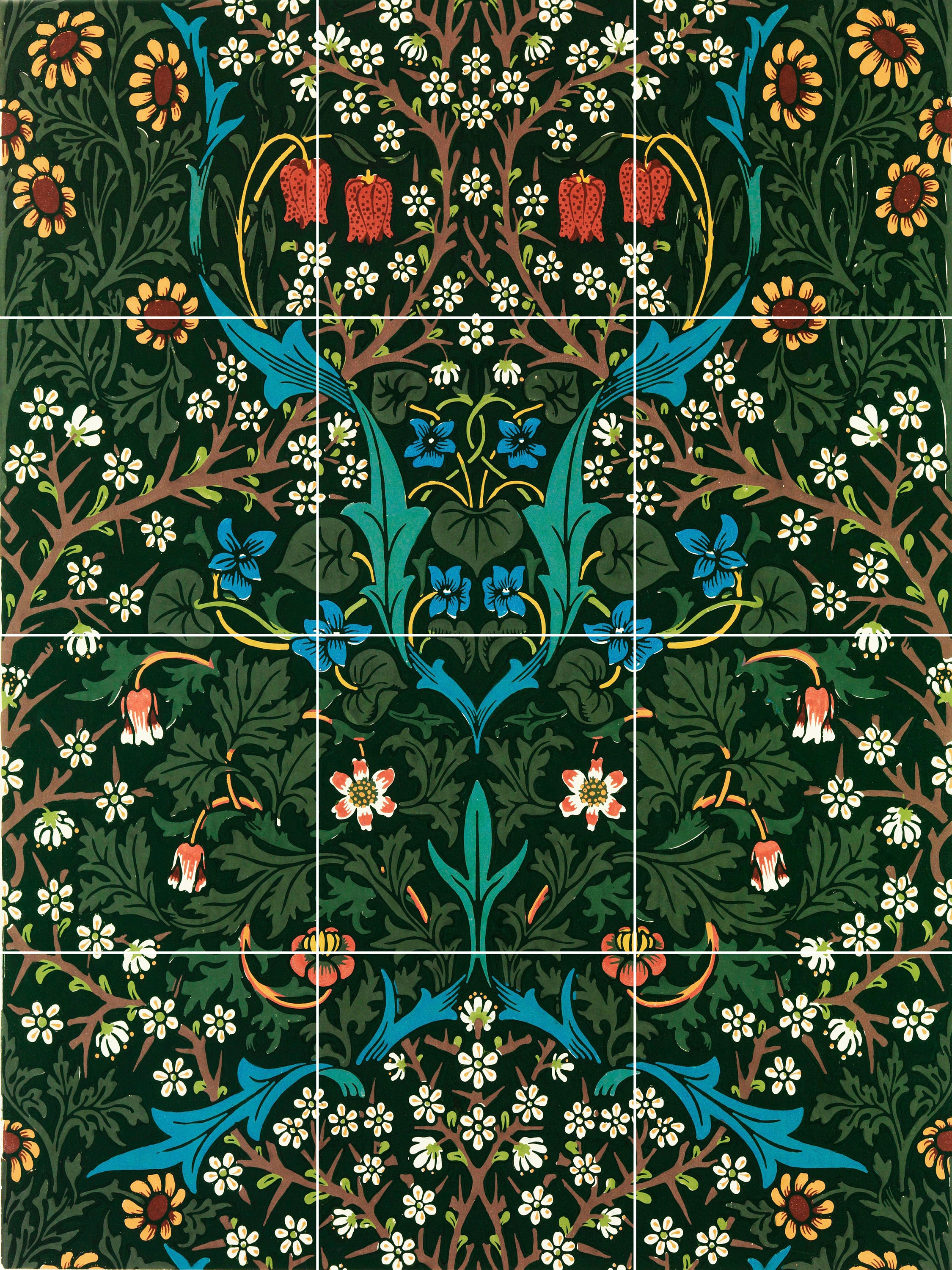 William Morris Blackthorn Tile Mural: Gloss Ceramic Mosaic Panel