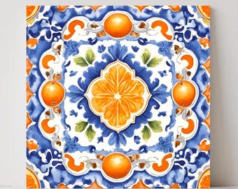 Italian Majolica Orange Ceramic Tiles: Mediterranean Decor, Set of 2