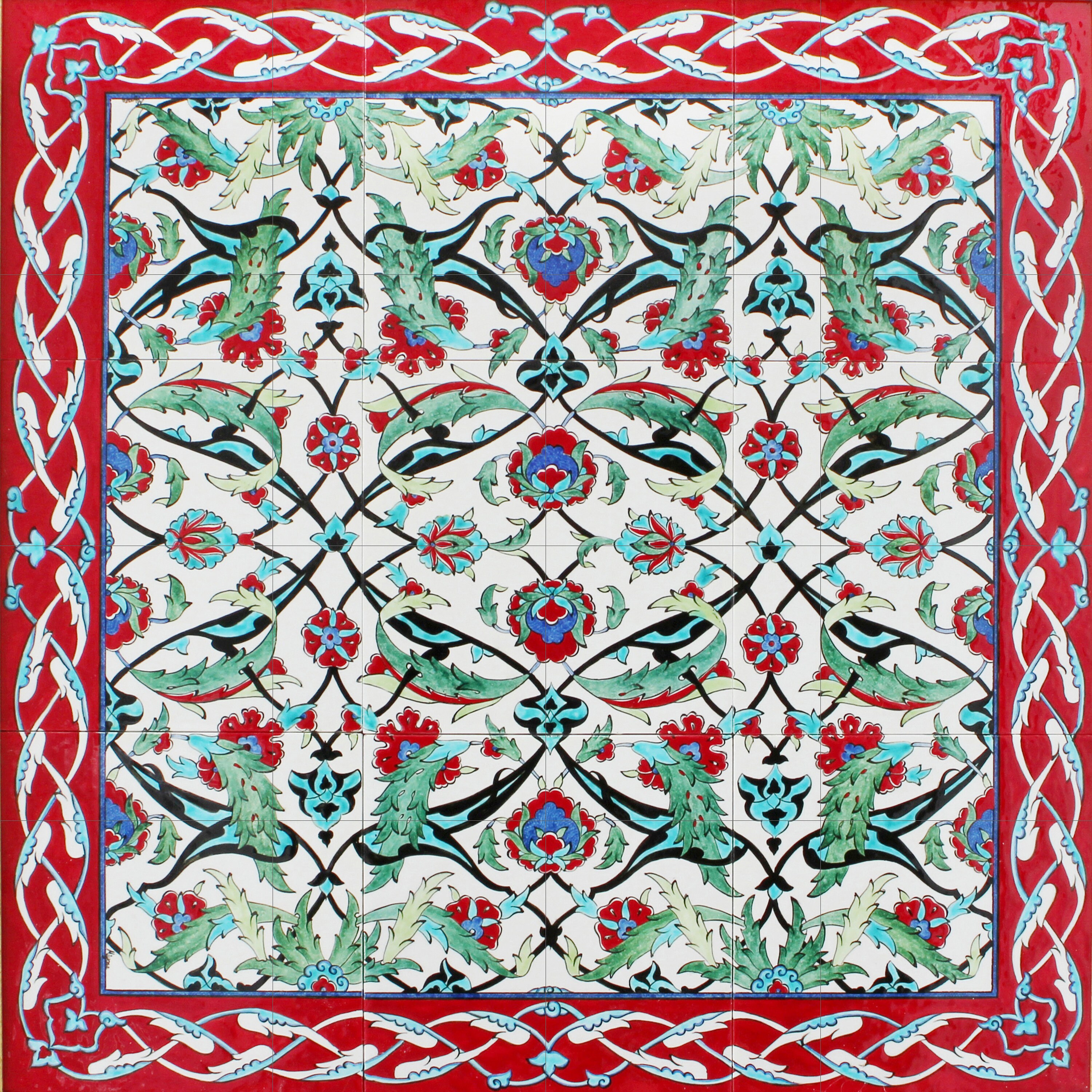 トルコ イズ二ックタイル 花鳥文様 イズニックトルコタイル壁画：アラビア花柄陶板 - Etsy 日本