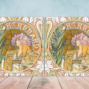 Art Nouveau Flower Ceramic tiles - Set of 2 Art Nouveau Wall Decor Tiles - Kitchen Backsplash Tiles, Table Decorative Tiles, Bathroom Tiles