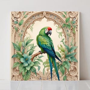 Parrot Ceramic Tile Tropical Bird Wall Art Nouveau Botanical Decor Kitchen Exotic Bathroom Backsplash