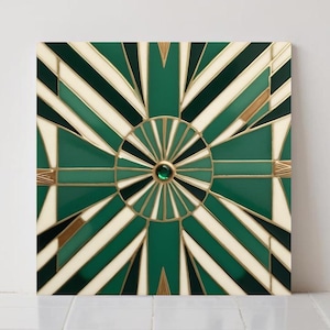 Art Deco Ceramic Tile  Green - Geometric Retro Batroom Wall Decor Kitchen Backsplash