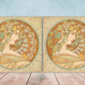 Art Nouveau Flower Ceramic tiles - Set of 2 Art Nouveau Wall Decor Tiles - Kitchen Backsplash Tiles, Table Decorative Tiles, Bathroom Tiles