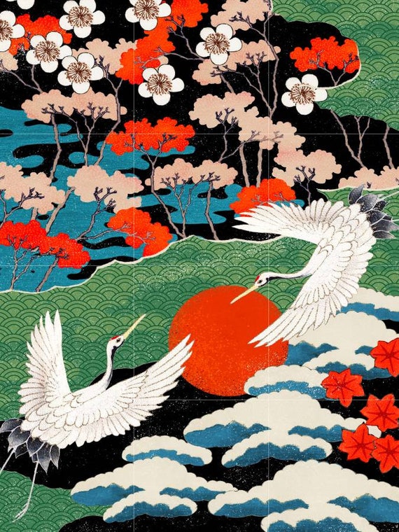 Tile Mural/mosaic Ceramic Panel of Cranes - Japanese Mural
