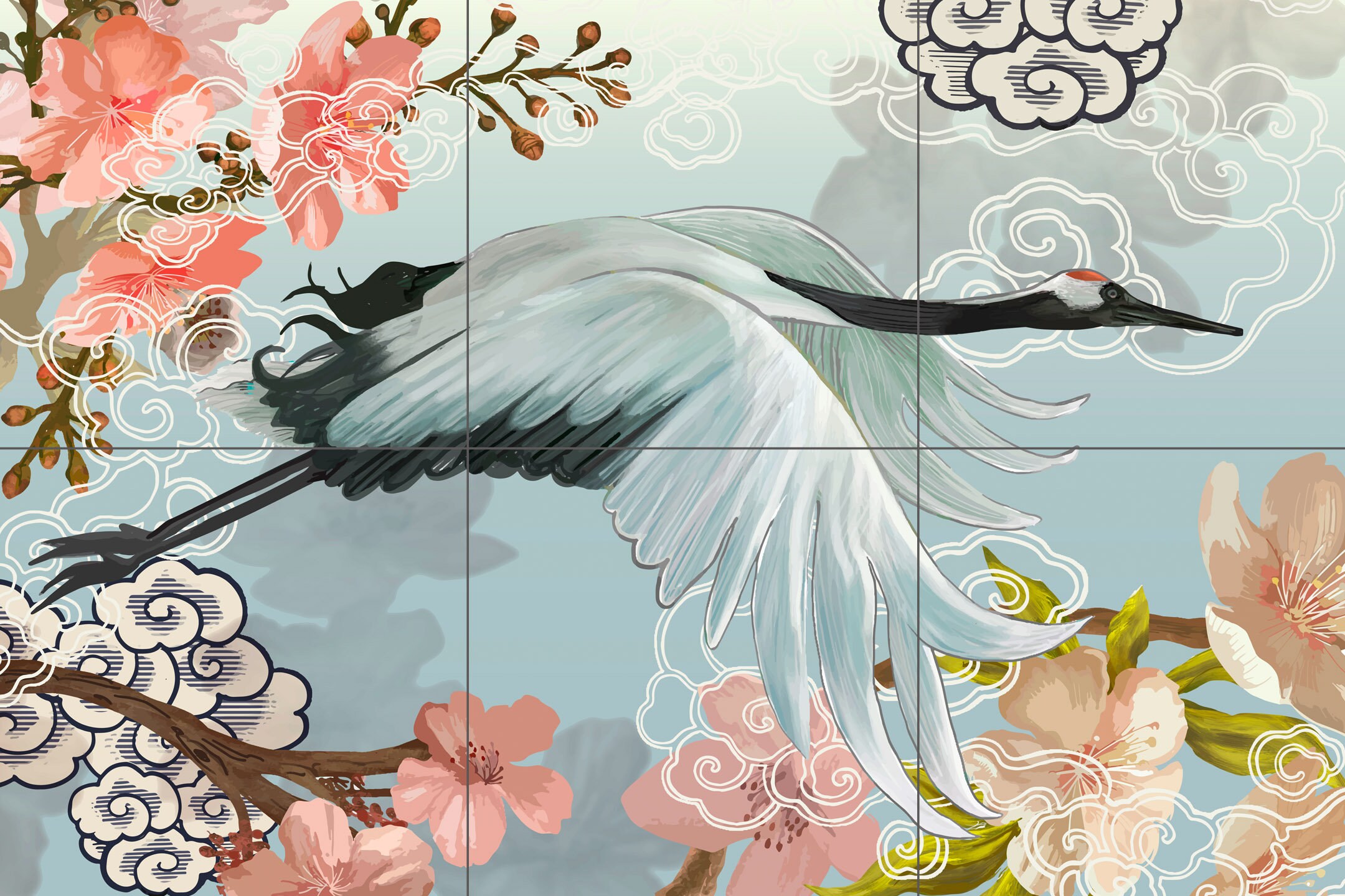 Tile Mural/Mosaic Ceramic Panel of a Crane Japanese Painting Etsy